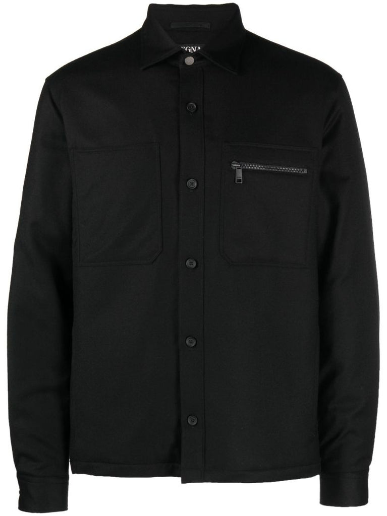 Black Chest Pocket Wool Shirt