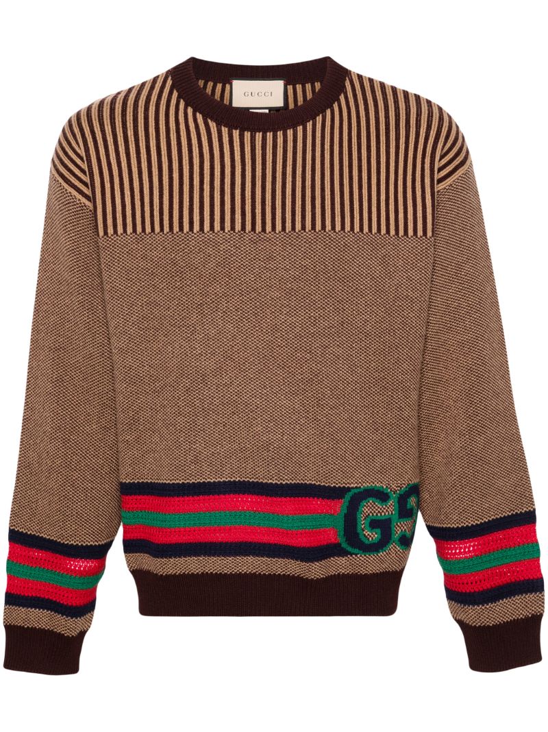 Brown Double G Striped Wool Sweater