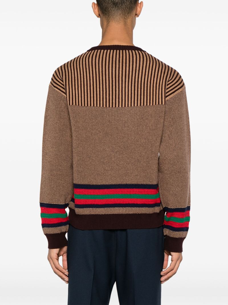 Brown Double G Striped Wool Sweater