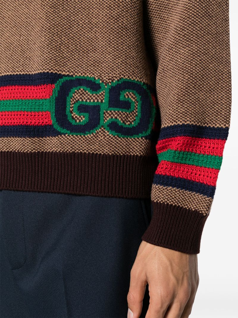Brown Double G Striped Wool Sweater