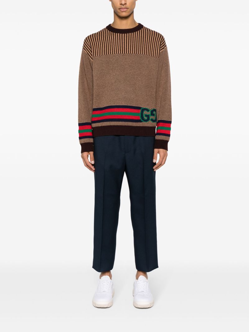 Brown Double G Striped Wool Sweater