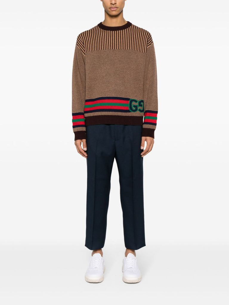 Brown Double G Striped Wool Sweater