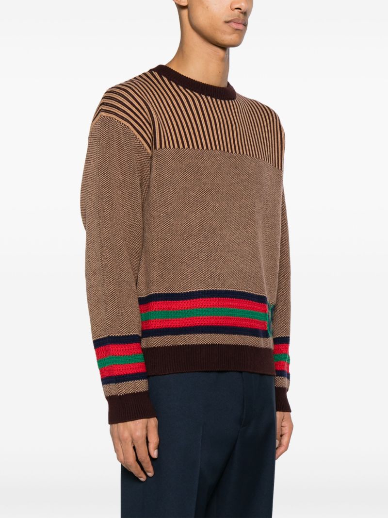 Brown Double G Striped Wool Sweater