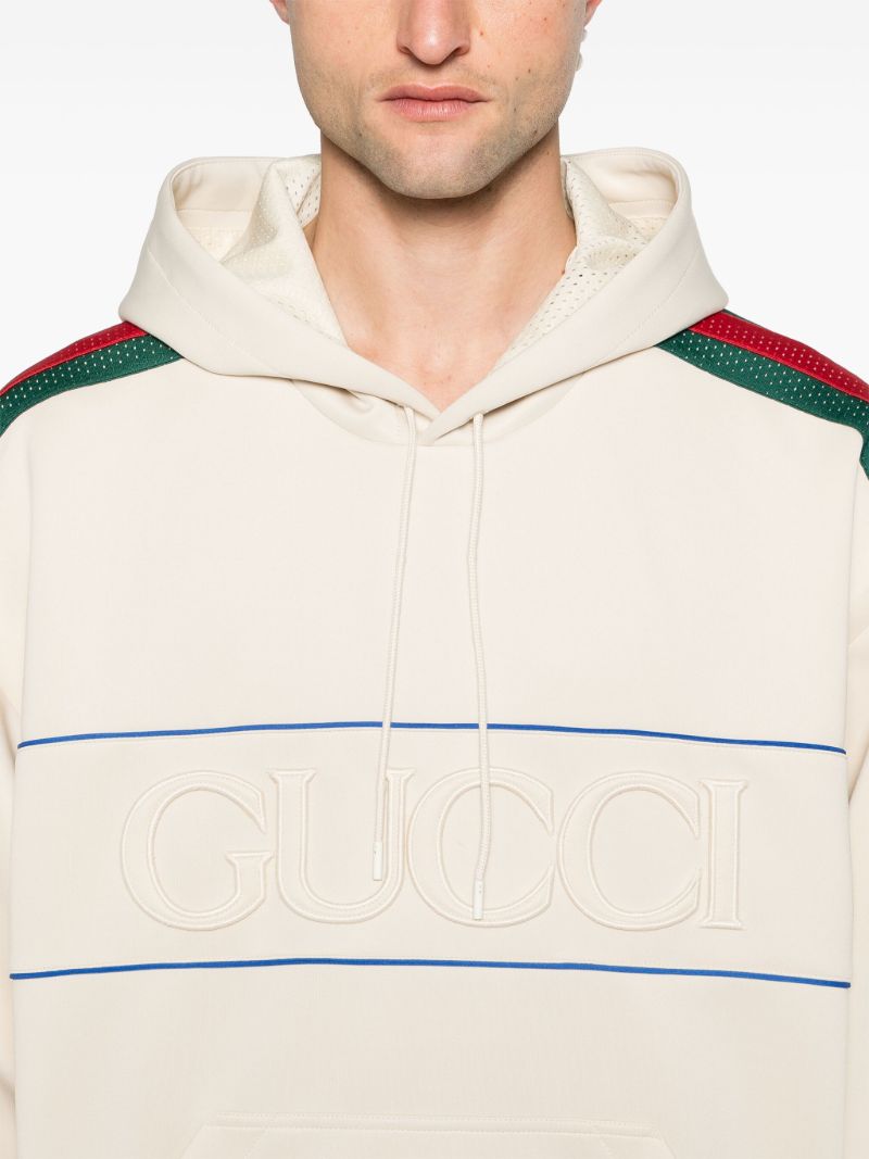 Neutral Web Stripe Logo-embossed Hoodie