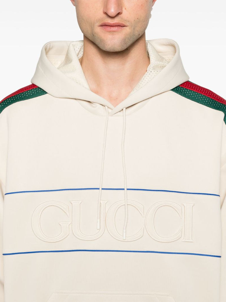 Neutral Web Stripe Logo-embossed Hoodie