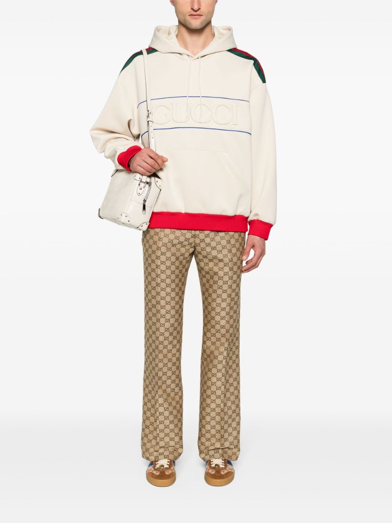Neutral Web Stripe Logo-embossed Hoodie