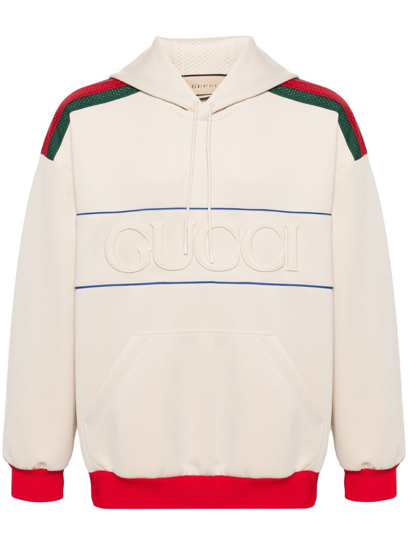 Neutral Web Stripe Logo-embossed Hoodie