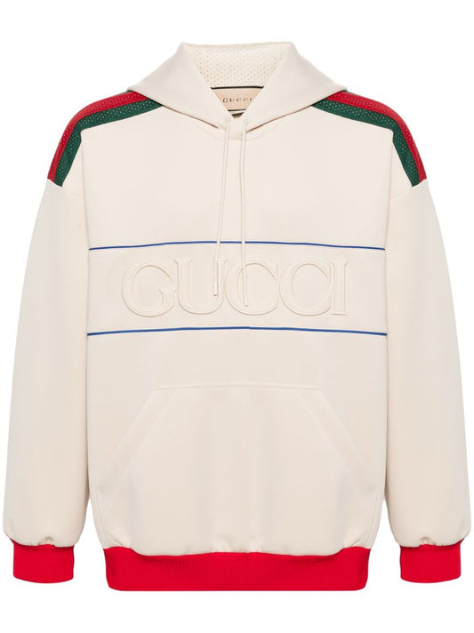 Neutral Web Stripe Logo-embossed Hoodie