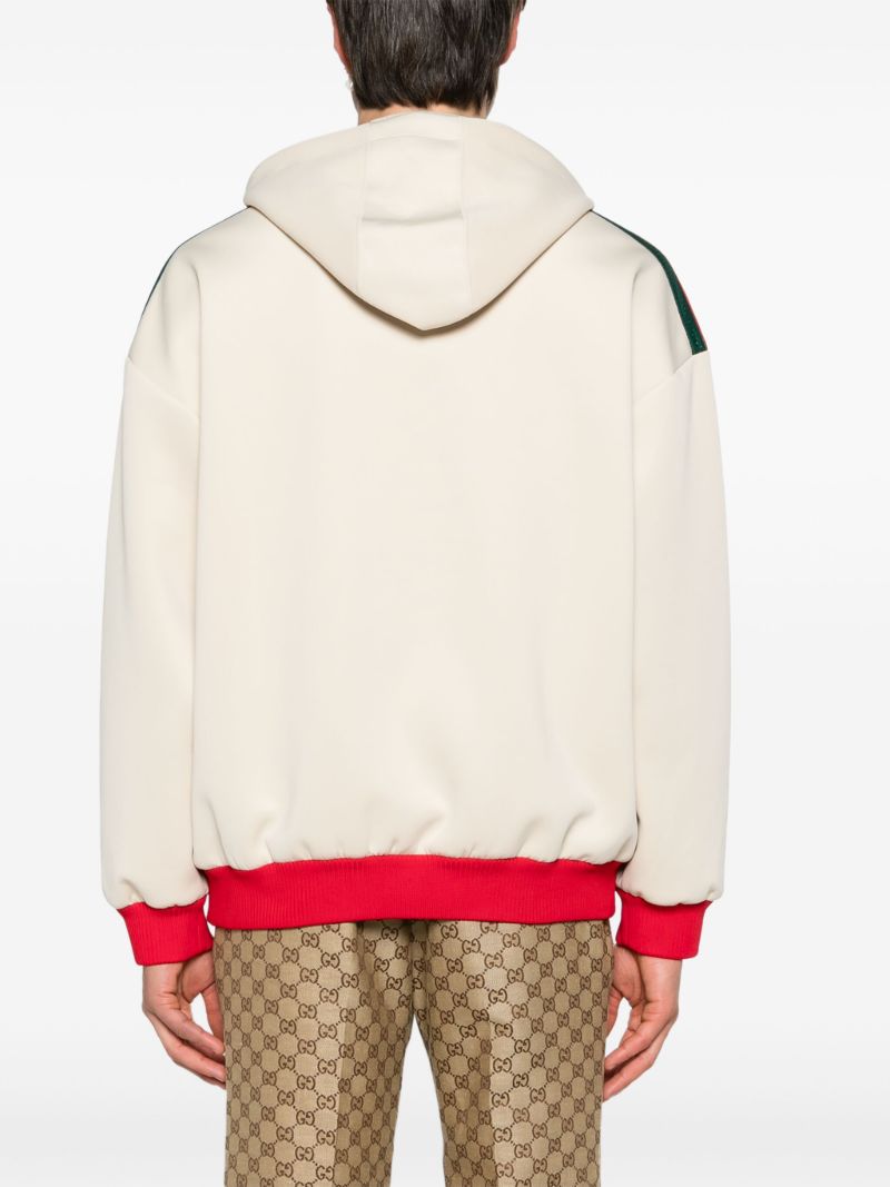 Neutral Web Stripe Logo-embossed Hoodie