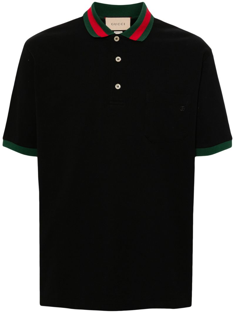 Black Web Stripe Polo Shirt