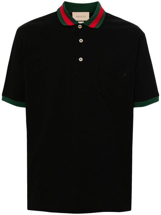 Black Web Stripe Polo Shirt