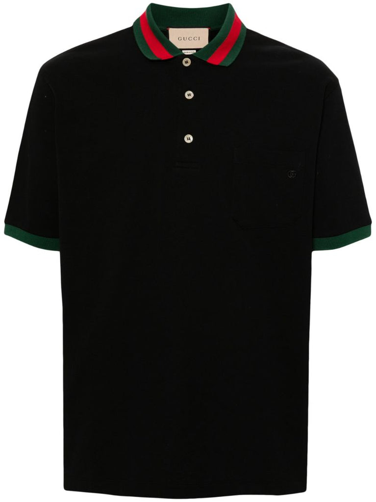 Black Web Stripe Polo Shirt