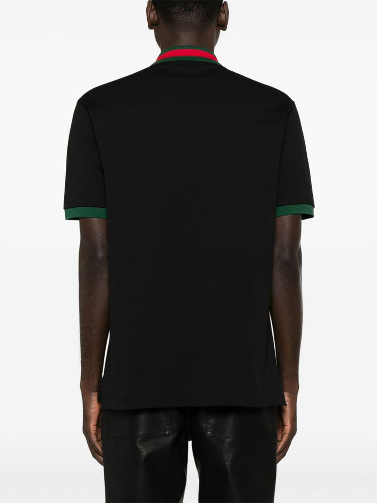 Black Web Stripe Polo Shirt