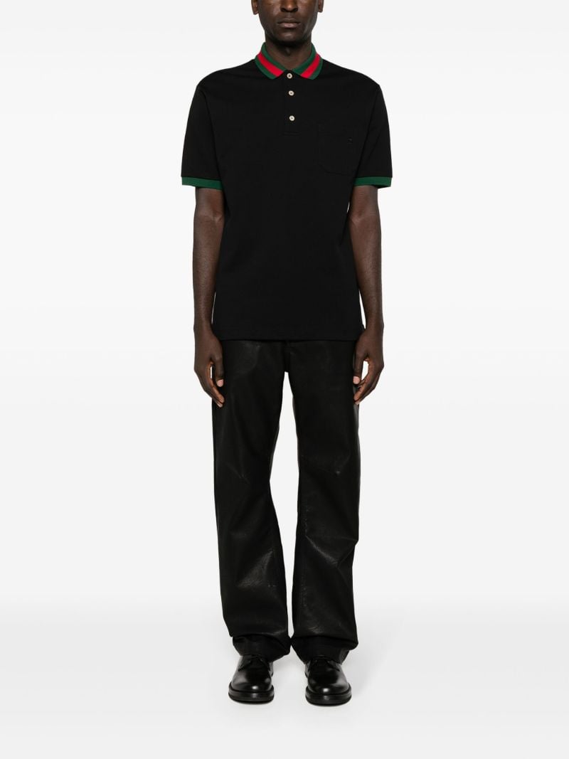 Black Web Stripe Polo Shirt