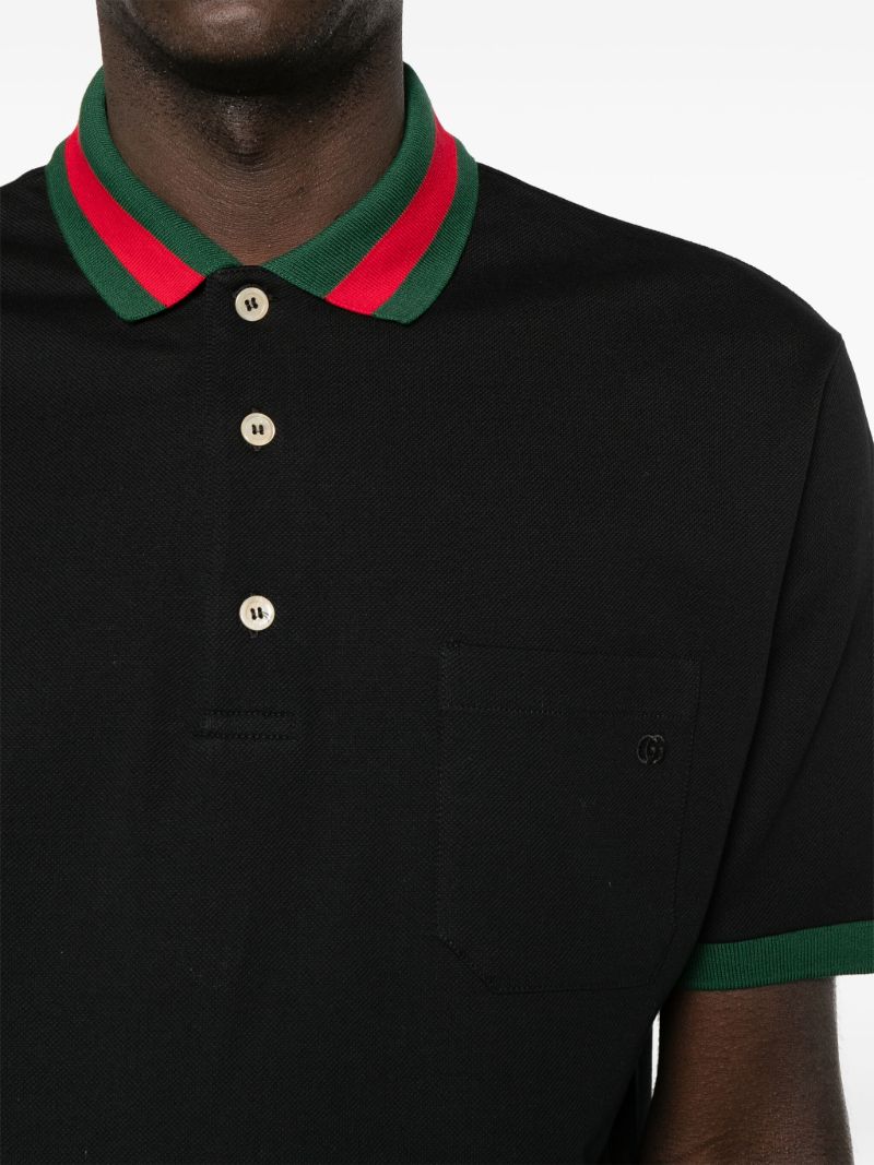 Black Web Stripe Polo Shirt