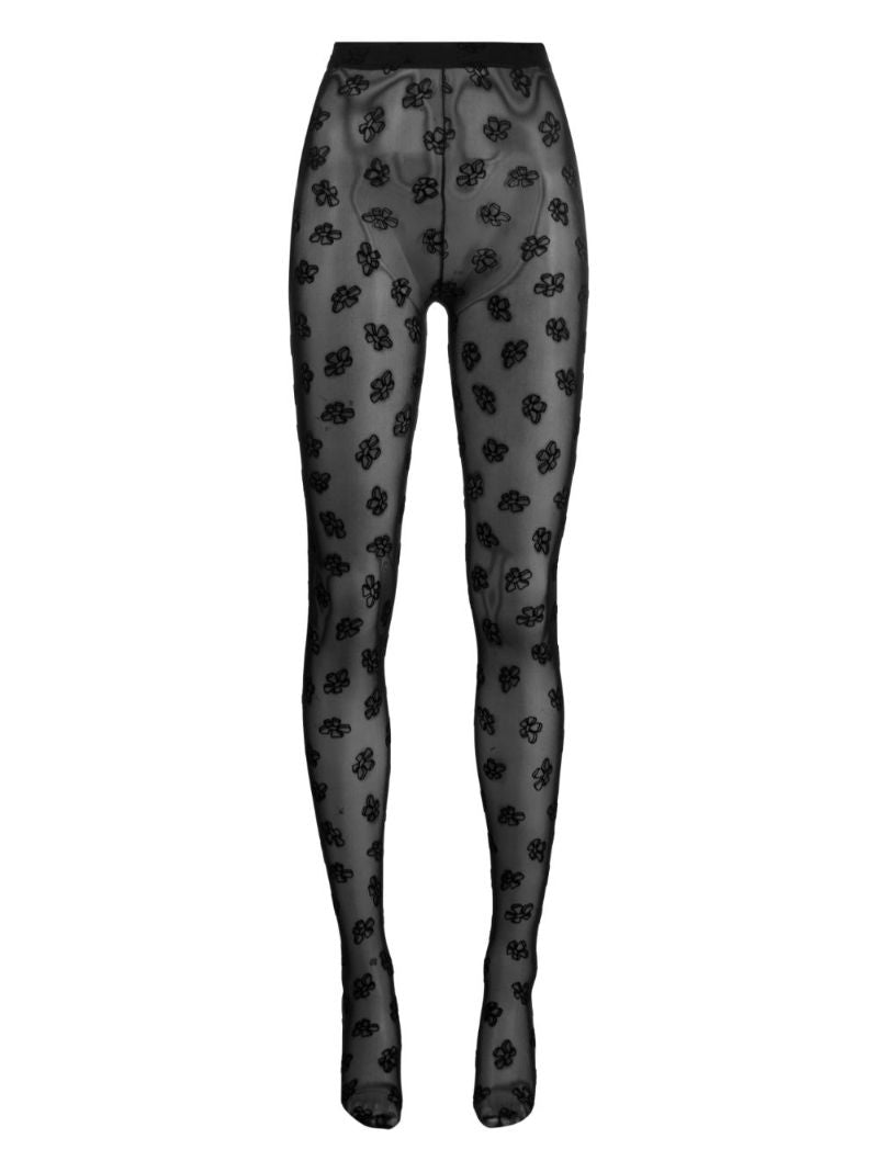 Black Flocked Daisy Tights