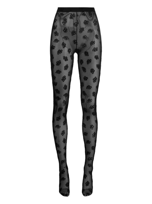 Black Flocked Daisy Tights