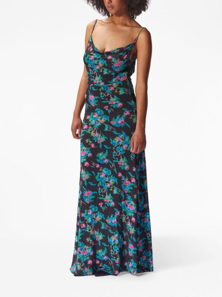 Black Floral Print Maxi Dress