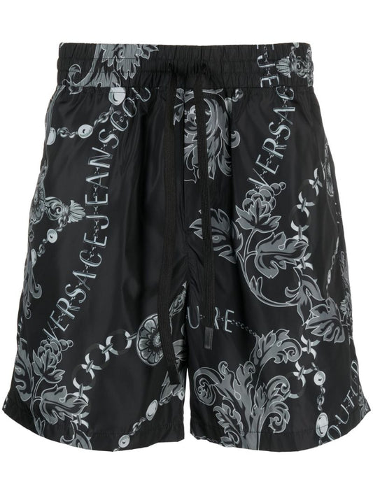Black Chain Couture Drawstring Shorts