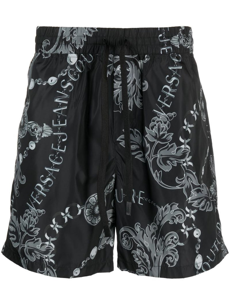 Black Chain Couture Drawstring Shorts