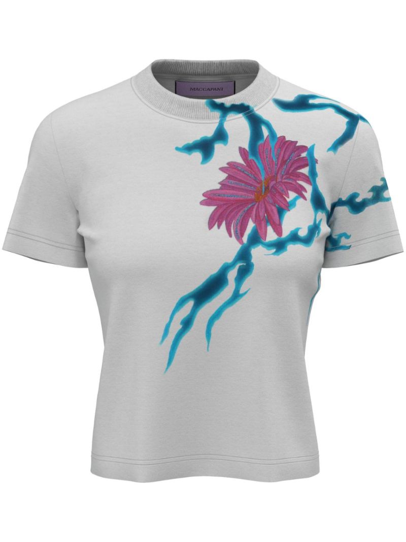 Grey Graphic-print Organic Cotton T-shirt
