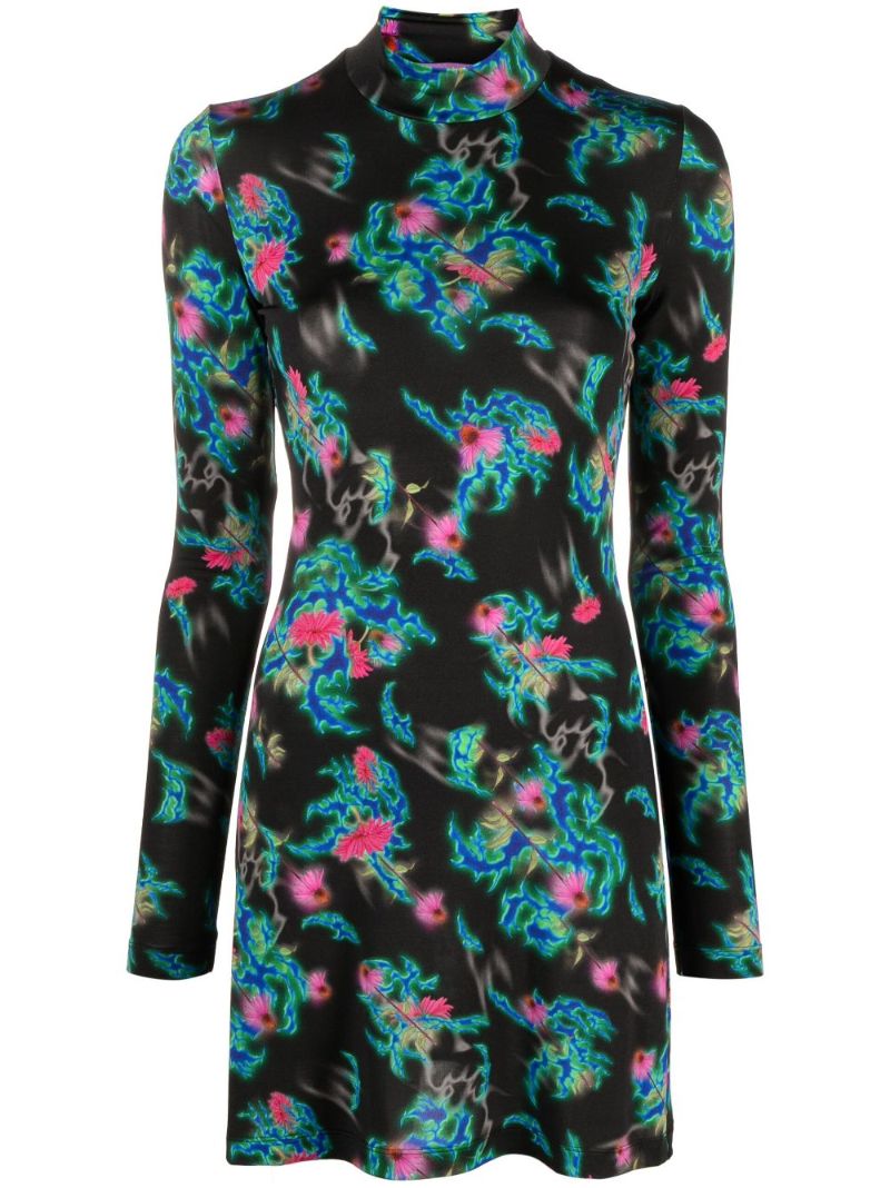 Black Floral-print Mini Dress