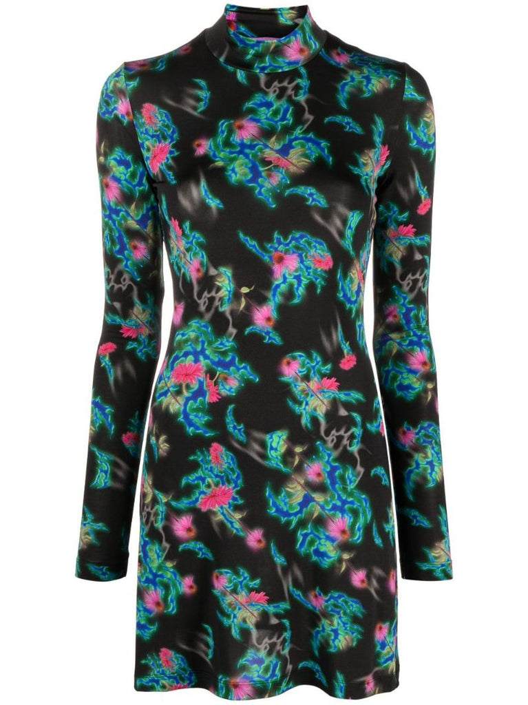 Black Floral-print Mini Dress