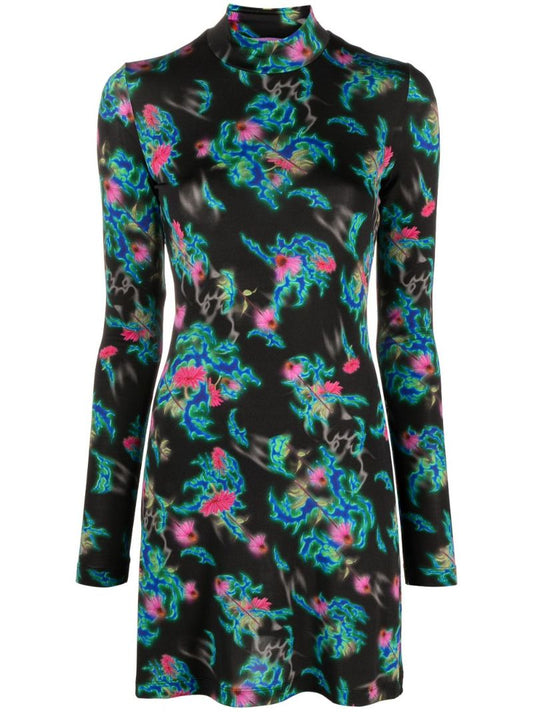 Black Floral-print Mini Dress