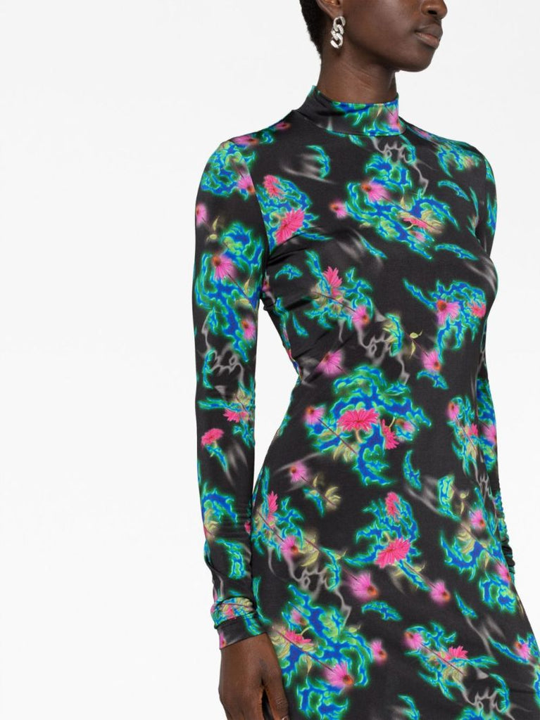 Black Floral-print Mini Dress