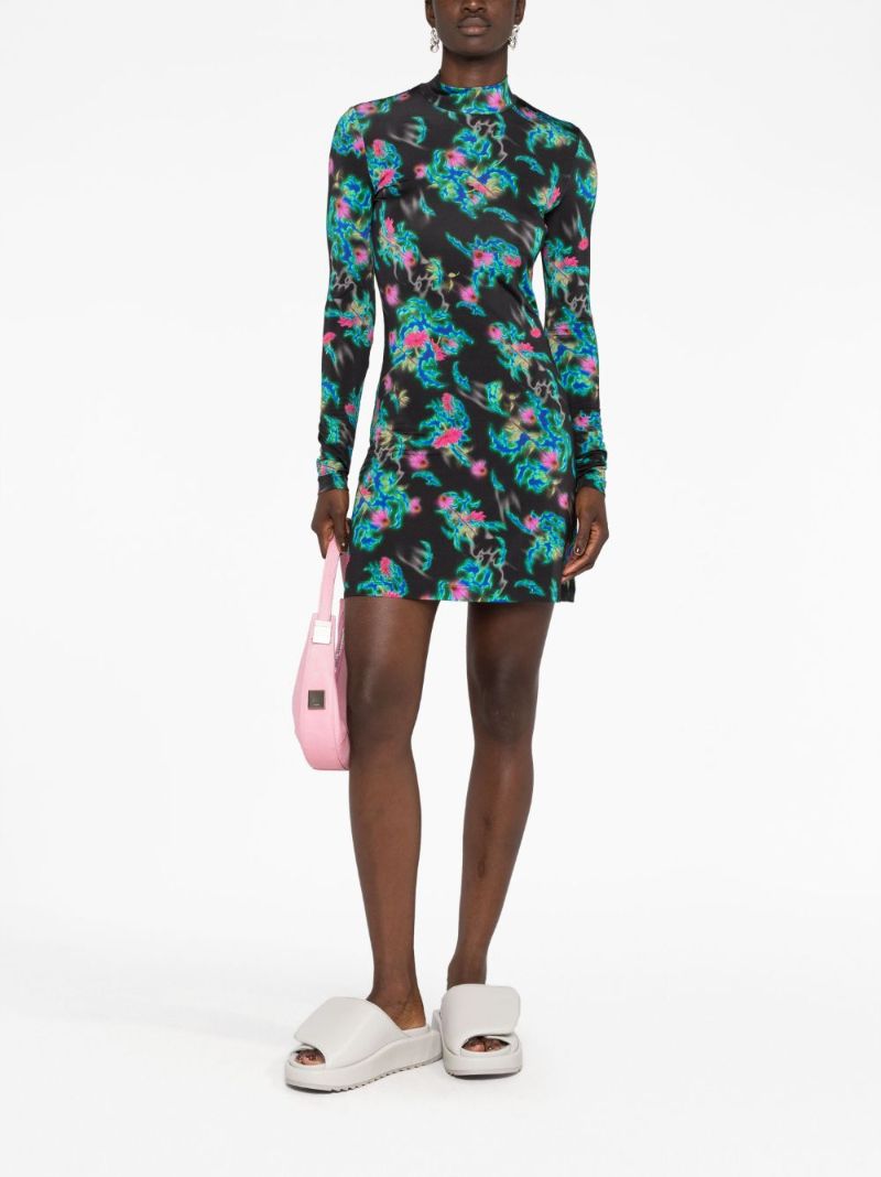 Black Floral-print Mini Dress