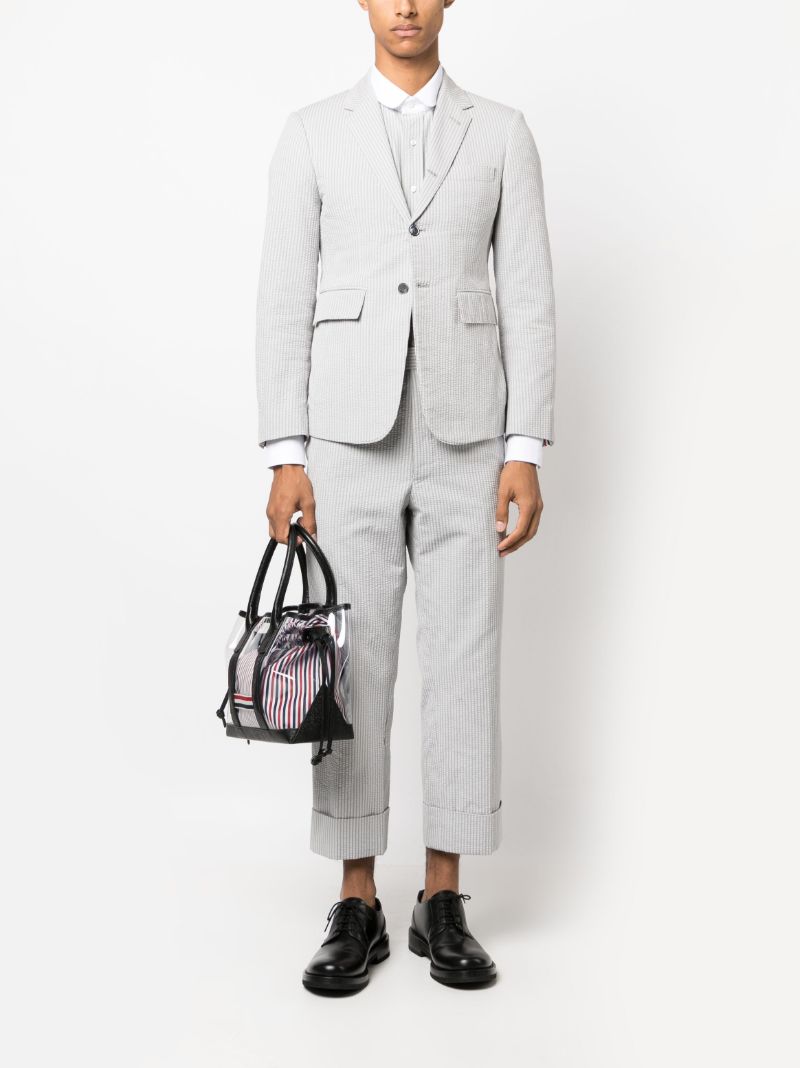 Grey Striped Single-breasted Cotton Blazer