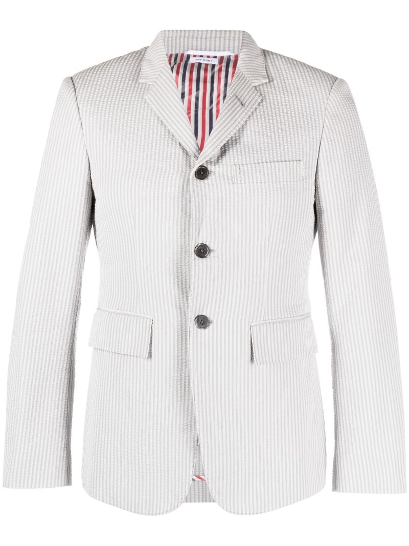 Grey Striped Single-breasted Cotton Blazer