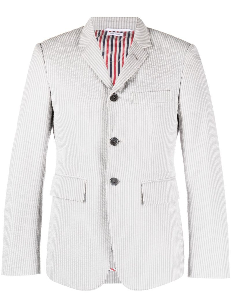 Grey Striped Single-breasted Cotton Blazer