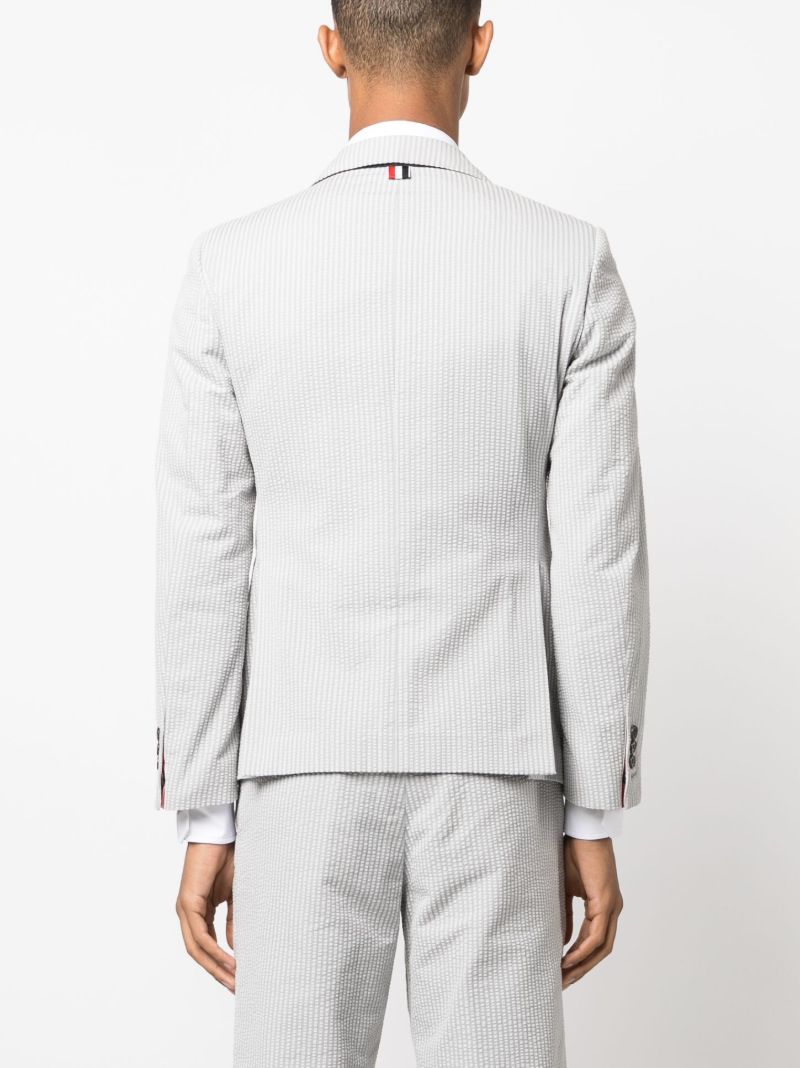 Grey Striped Single-breasted Cotton Blazer