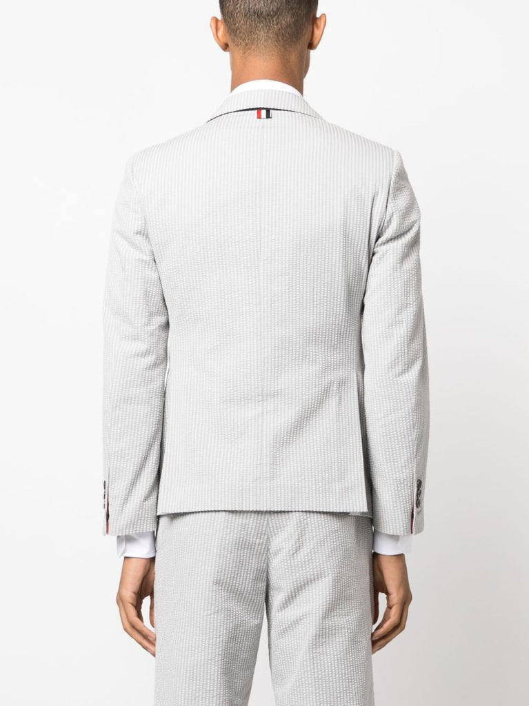 Grey Striped Single-breasted Cotton Blazer