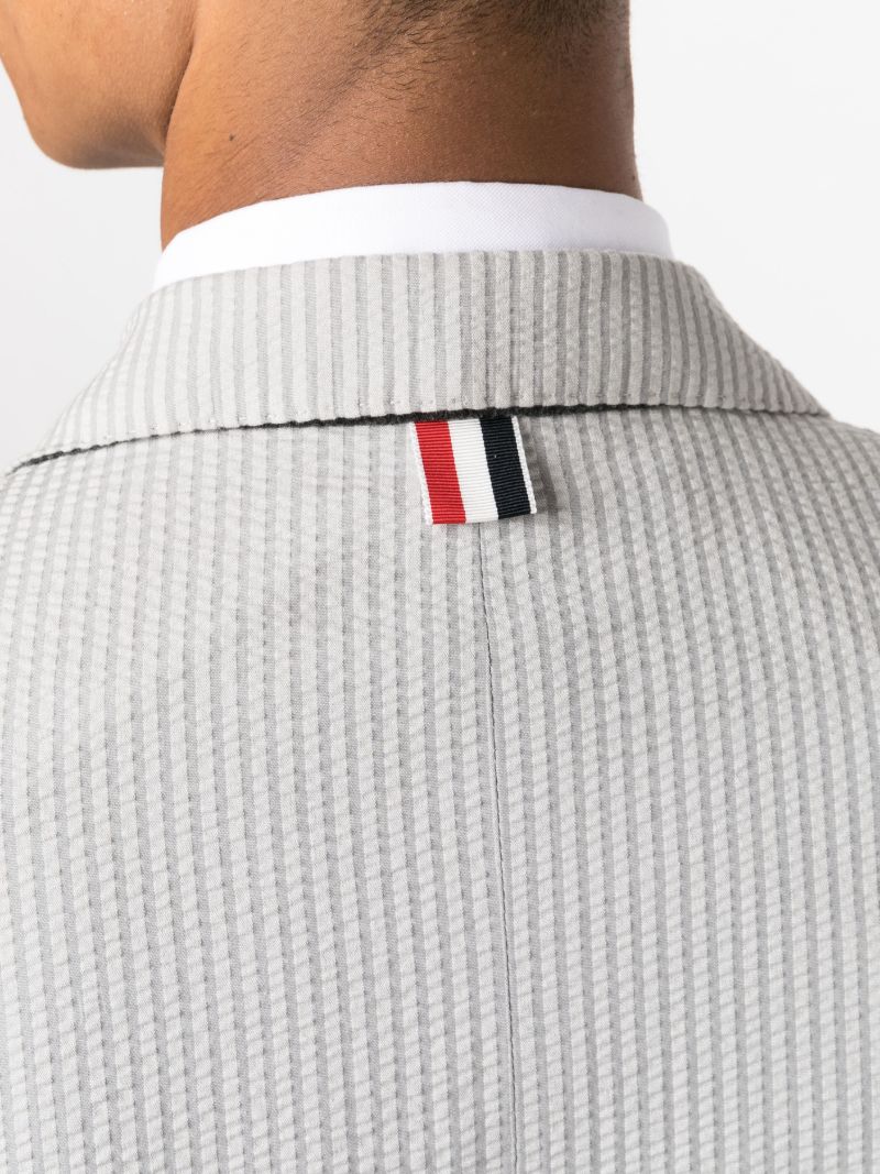 Grey Striped Single-breasted Cotton Blazer