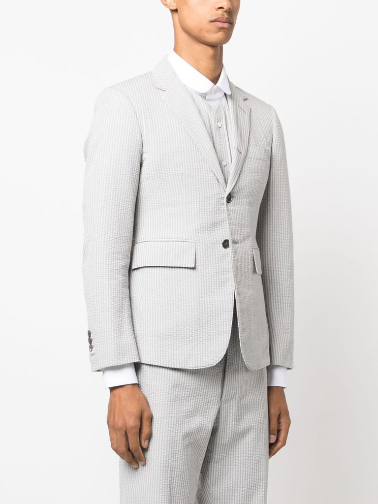 Grey Striped Single-breasted Cotton Blazer