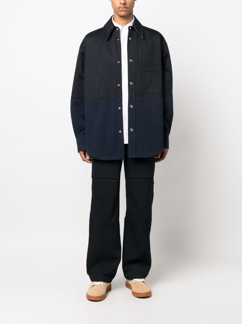 Blue Panelled Long-sleeve Cotton Shirt