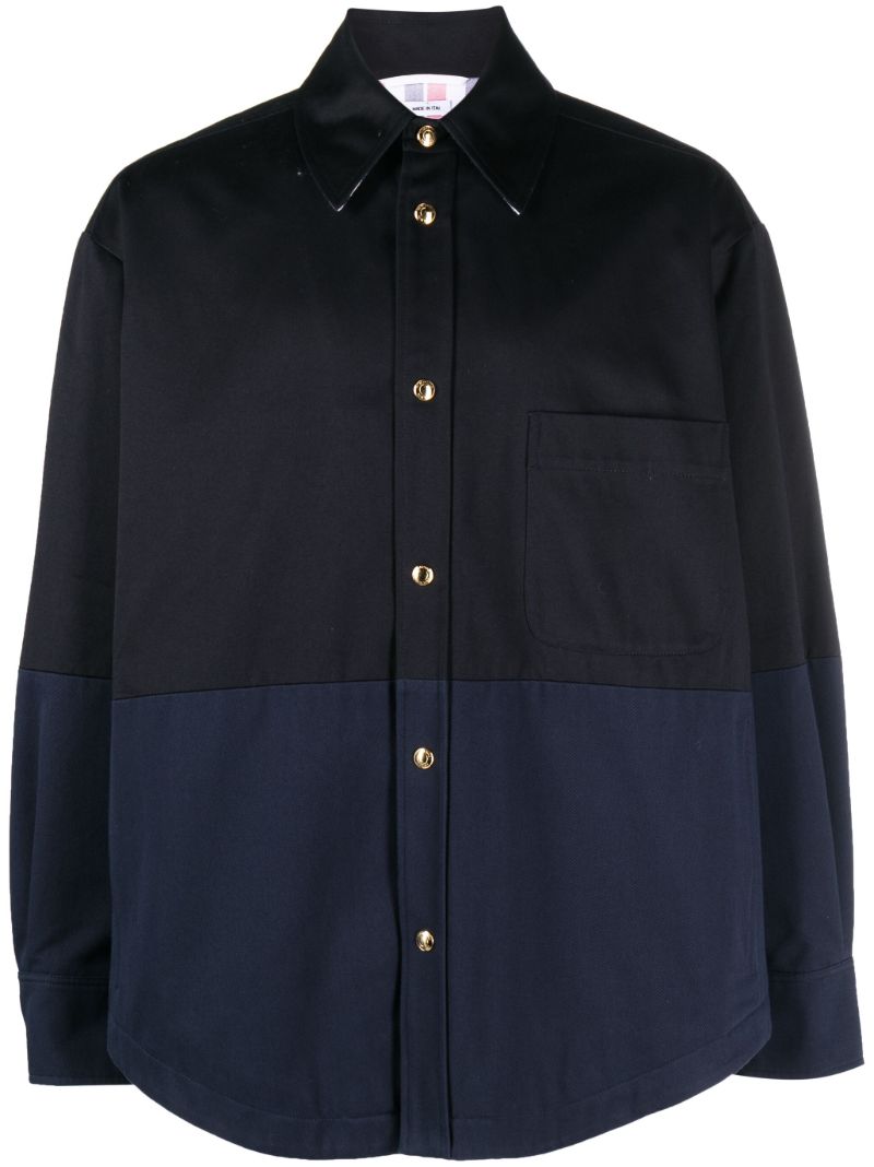 Blue Panelled Long-sleeve Cotton Shirt