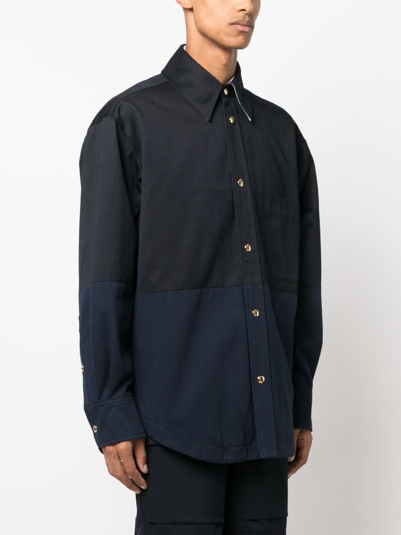 Blue Panelled Long-sleeve Cotton Shirt