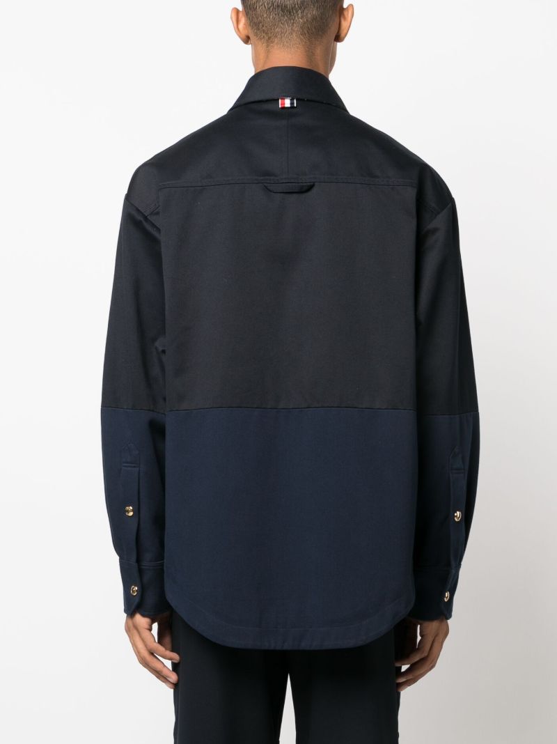 Blue Panelled Long-sleeve Cotton Shirt
