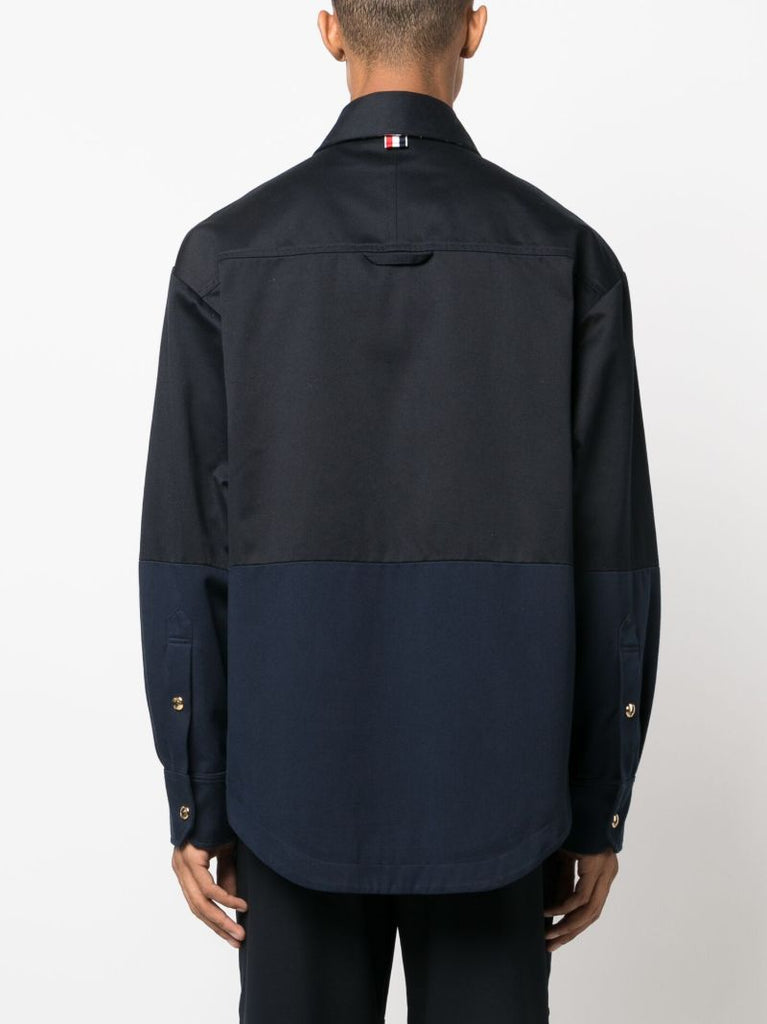 Blue Panelled Long-sleeve Cotton Shirt