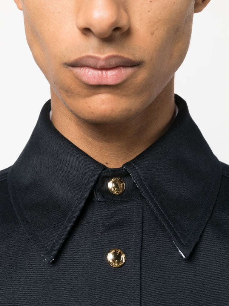 Blue Panelled Long-sleeve Cotton Shirt