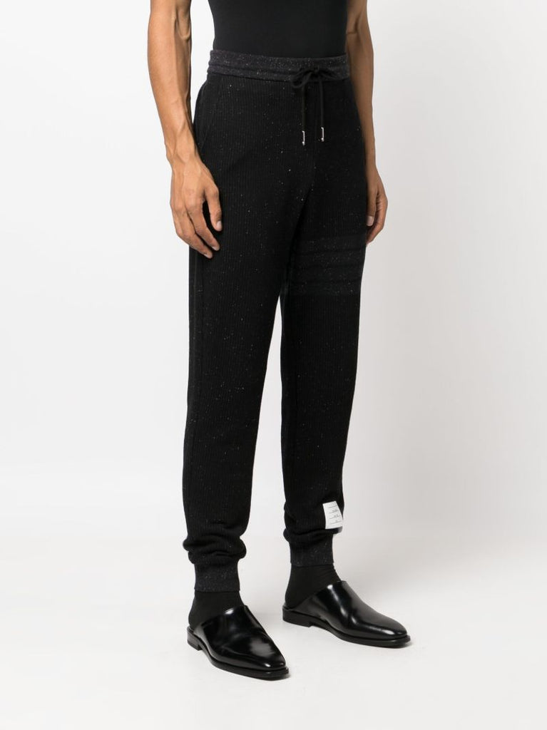 Black 4-bar-print Cotton Track Pants