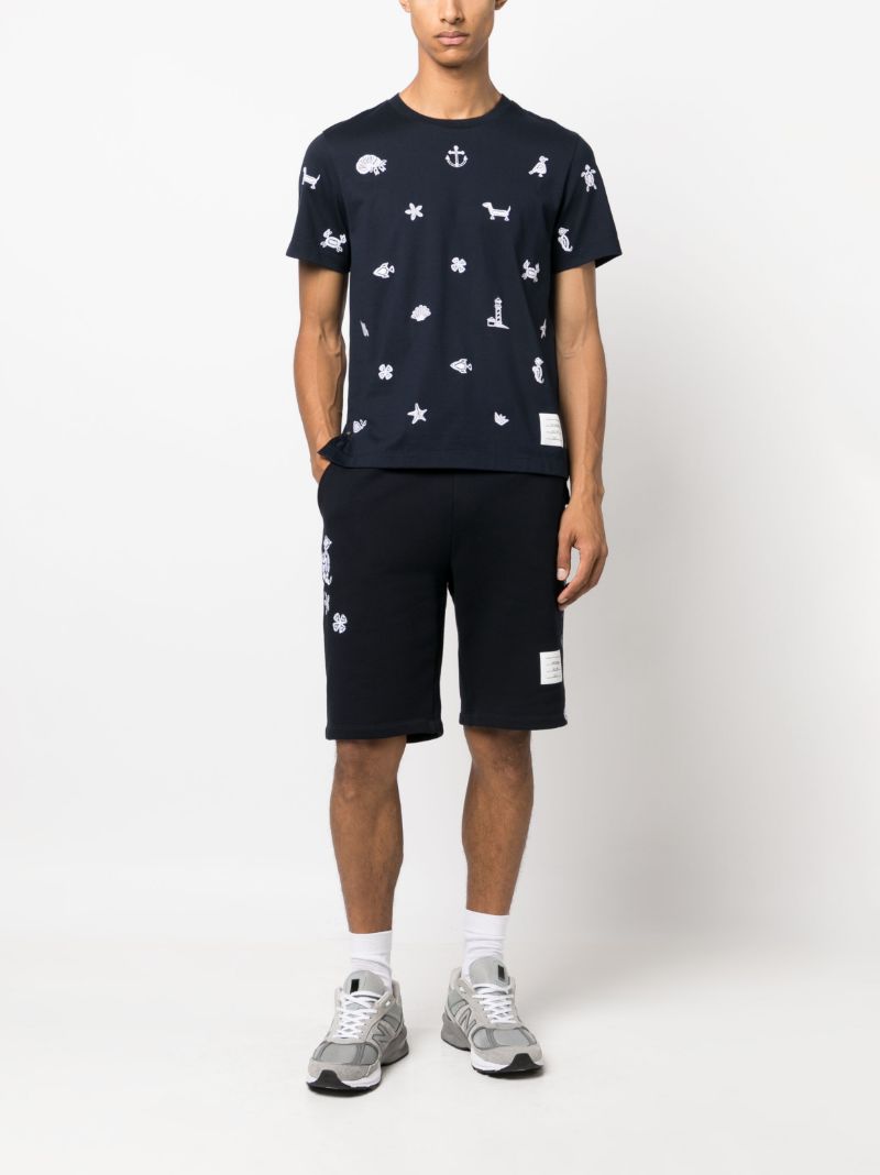 Blue Graphic-embroidered Cotton T-shirt