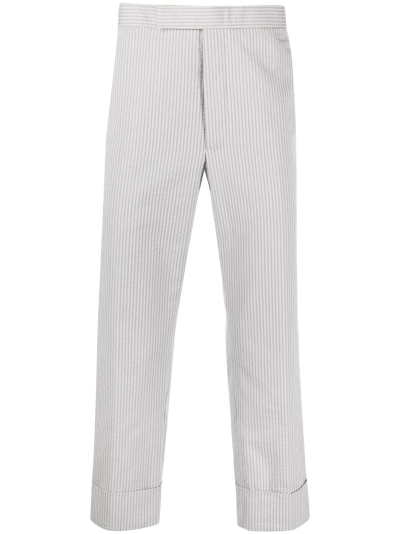 Grey Striped Cotton Straight Trousers