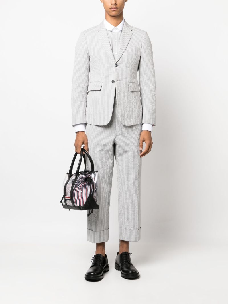 Grey Striped Cotton Straight Trousers