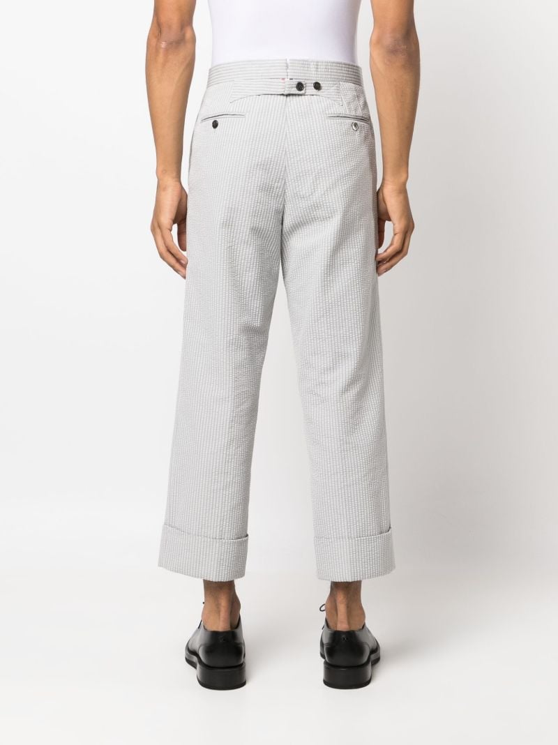 Grey Striped Cotton Straight Trousers
