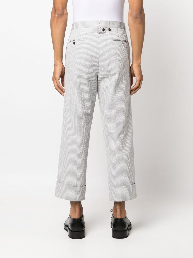 Grey Striped Cotton Straight Trousers
