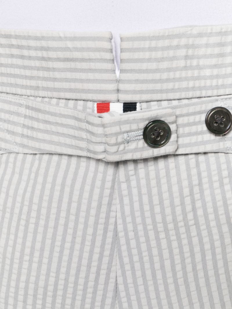 Grey Striped Cotton Straight Trousers